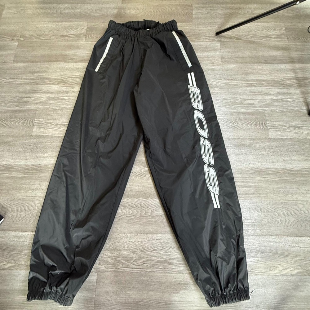 Vintage Boss by IG Design Black Windbreaker Track Pants Mens XL PVC Streetwear